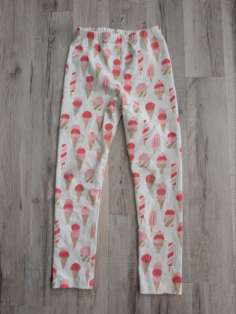 Winter Water Factory Cream Leggings with Pink & Tan Ice Cream, 8Y (V8)